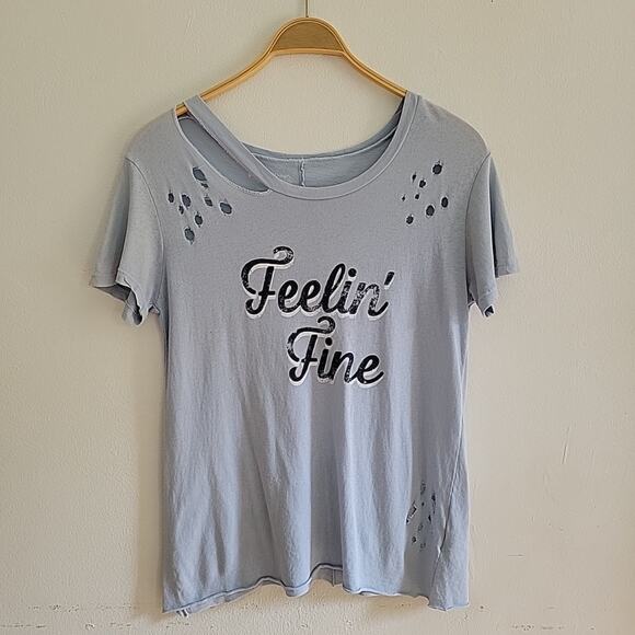 Good Hyouman Distressed Feelin Fine Graphic Scoop Neck Tee Short Sleeve Grunge - Picture 1 of 11